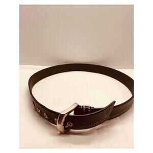 Timberland Men's Genuine Leather Black Belt Silver Buckle Light Stitching *READ*
